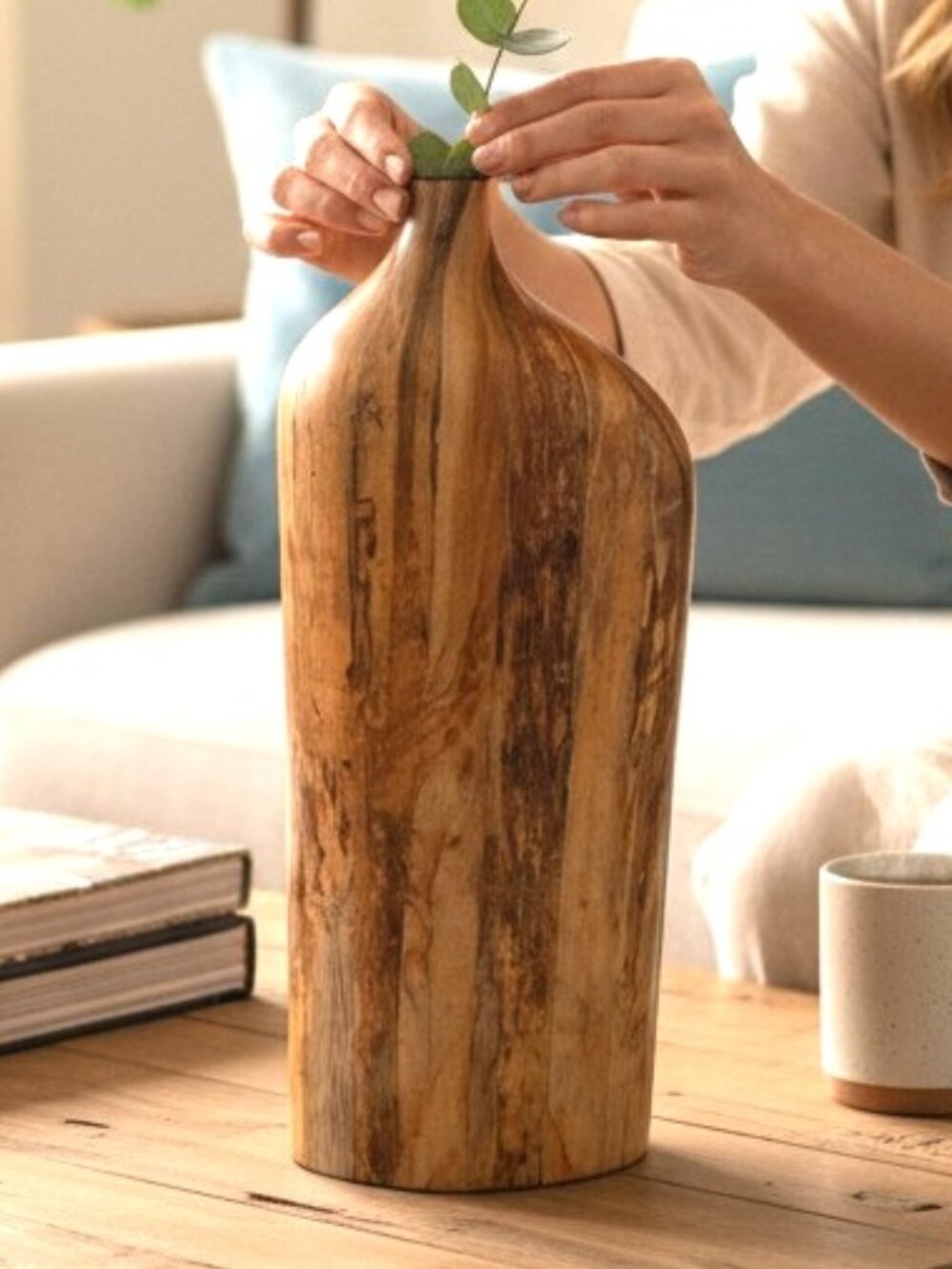 Vintage Hand Turned Spalted Wood Vase Bottle Vessel 15" Artisan Rustic Organic